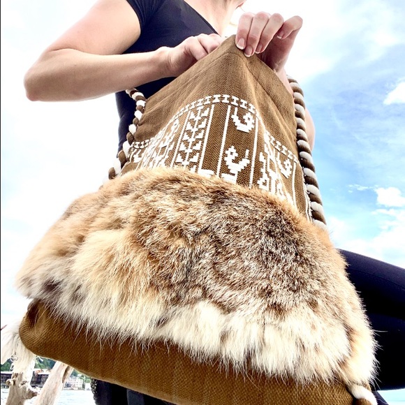 VINTAGE Fur and Textile Purse - Picture 2 of 8